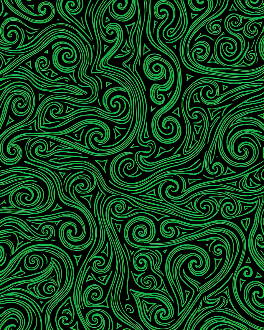 Green Swirls Waves Pattern Rug