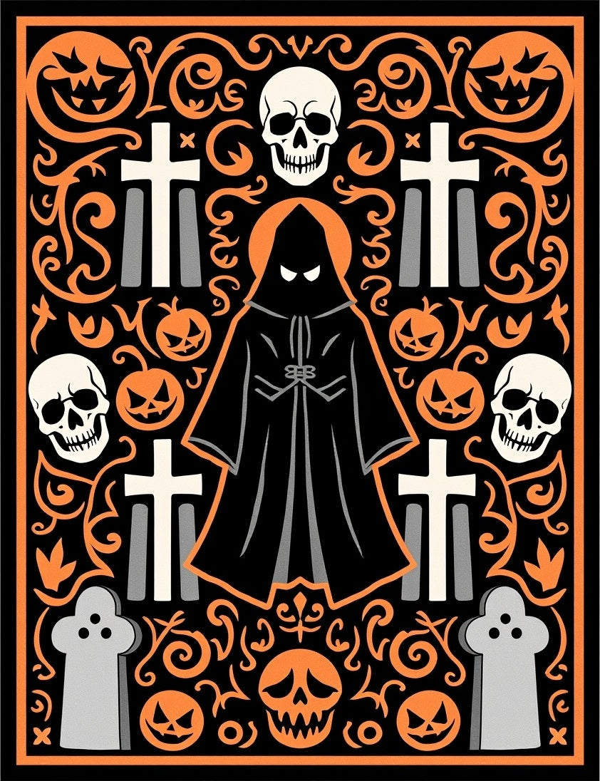 Gothic Halloween Skull Tombstone Pumpkin Rug