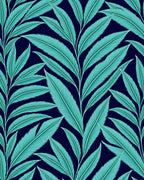 Teal Feathers Dark Navy Foliage Rug
