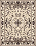 Ornate Scroll and Floral Pattern Rug