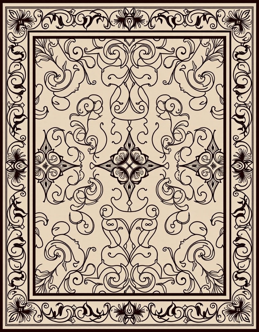 Ornate Scroll and Floral Pattern Rug
