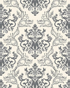 Grey Ivory Classic Floral Damask Rug