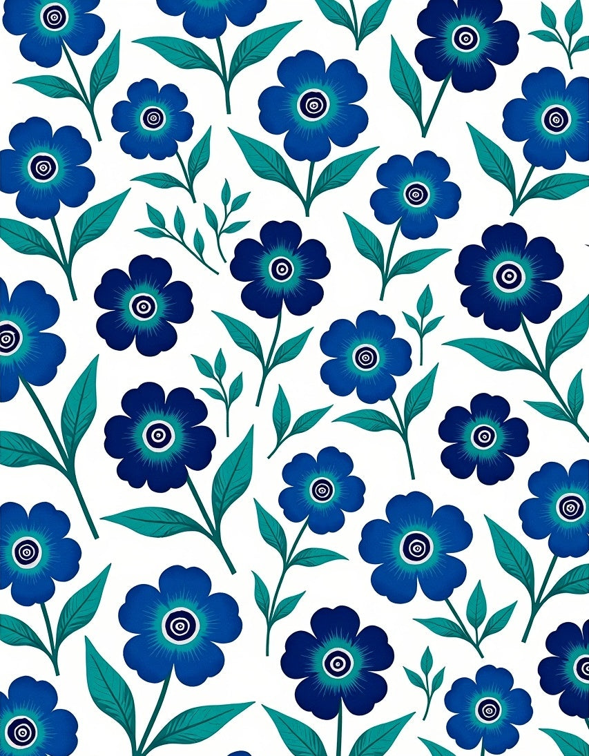 Blue Floral Pattern Petal Design Rug