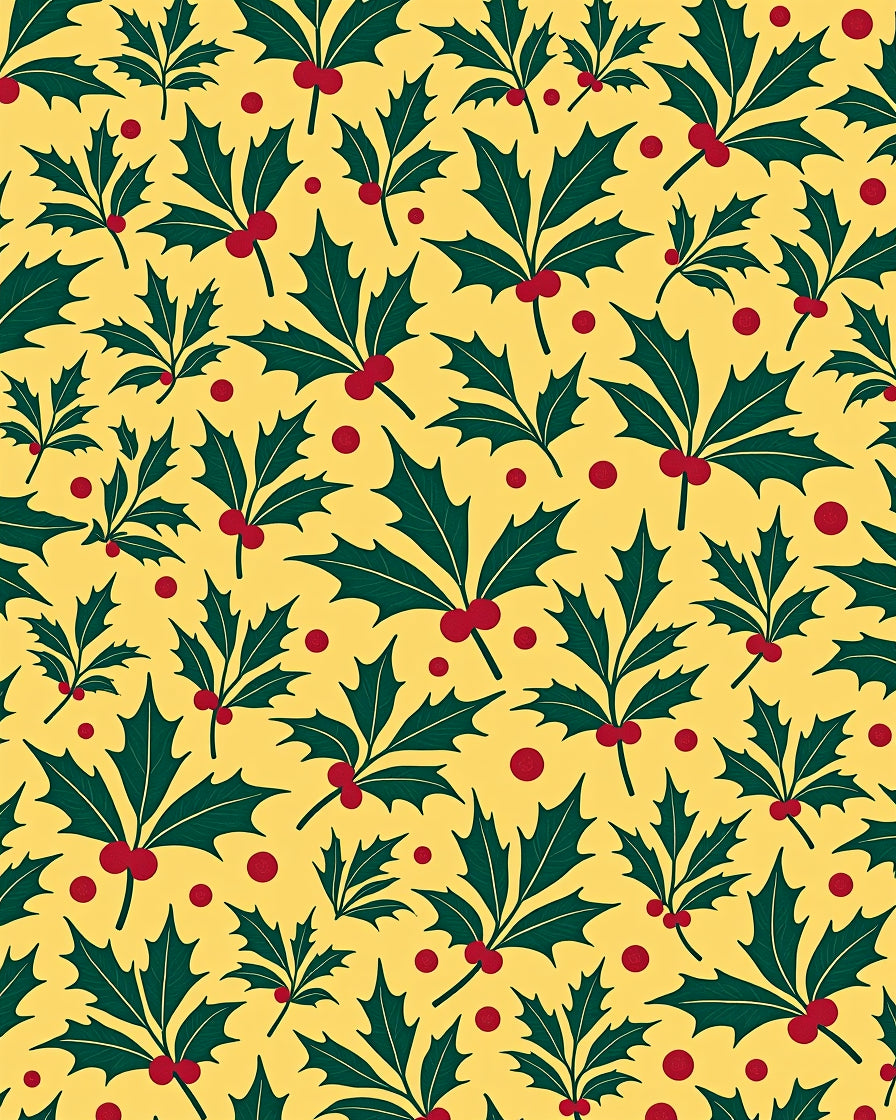 Festive Holly Berry Leaf Pattern Rug