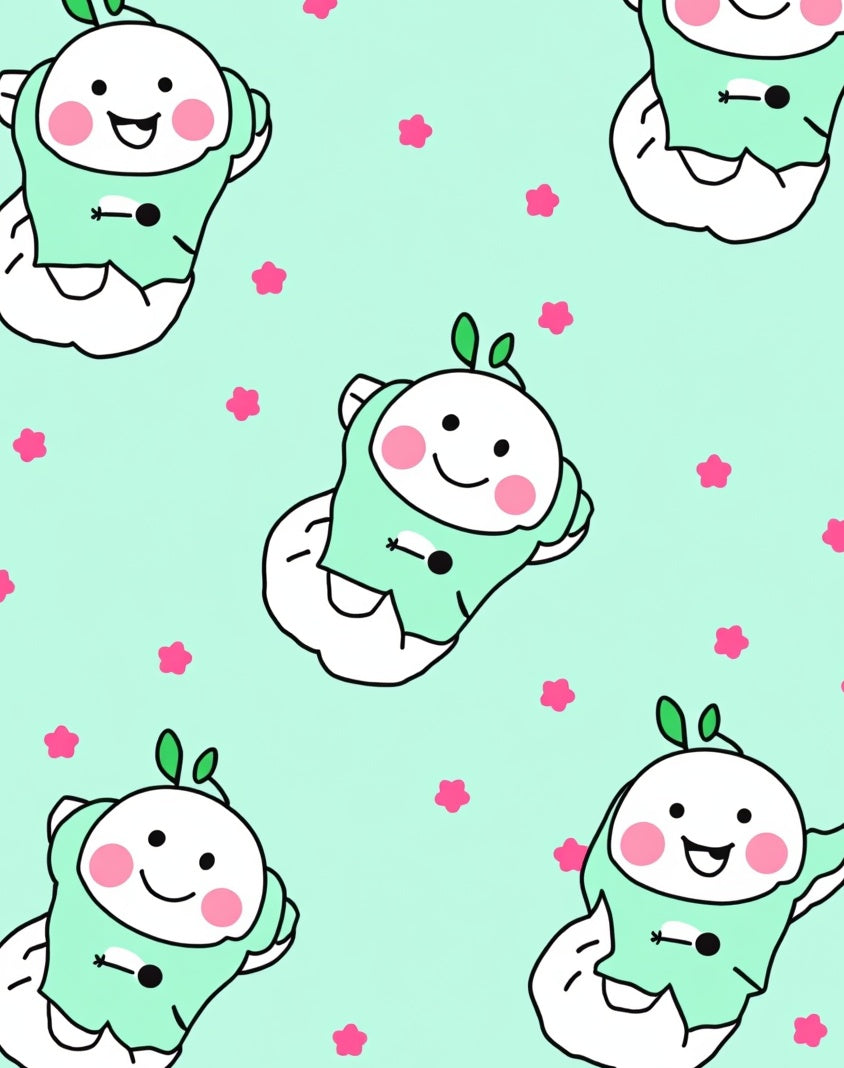 Cute Mint Character Floral Pattern Rug