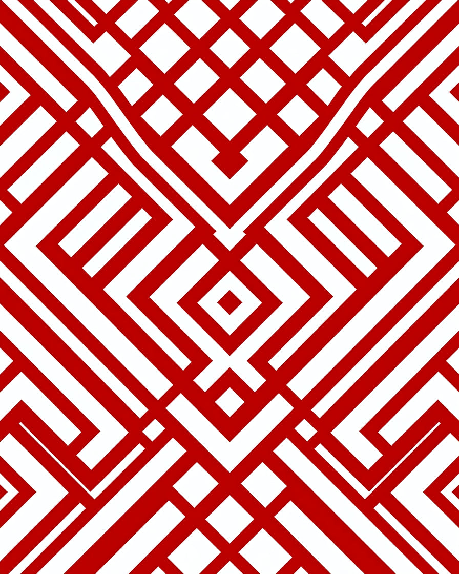 Bold Red White Geometric Lattice Rug