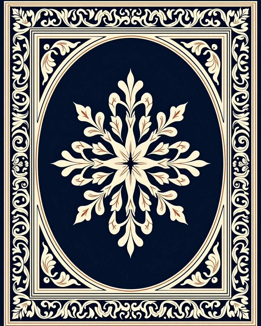 Classic Oval Floral Scrollwork Design Rug