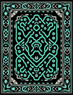 Black Aqua Intricate Floral Border Rug