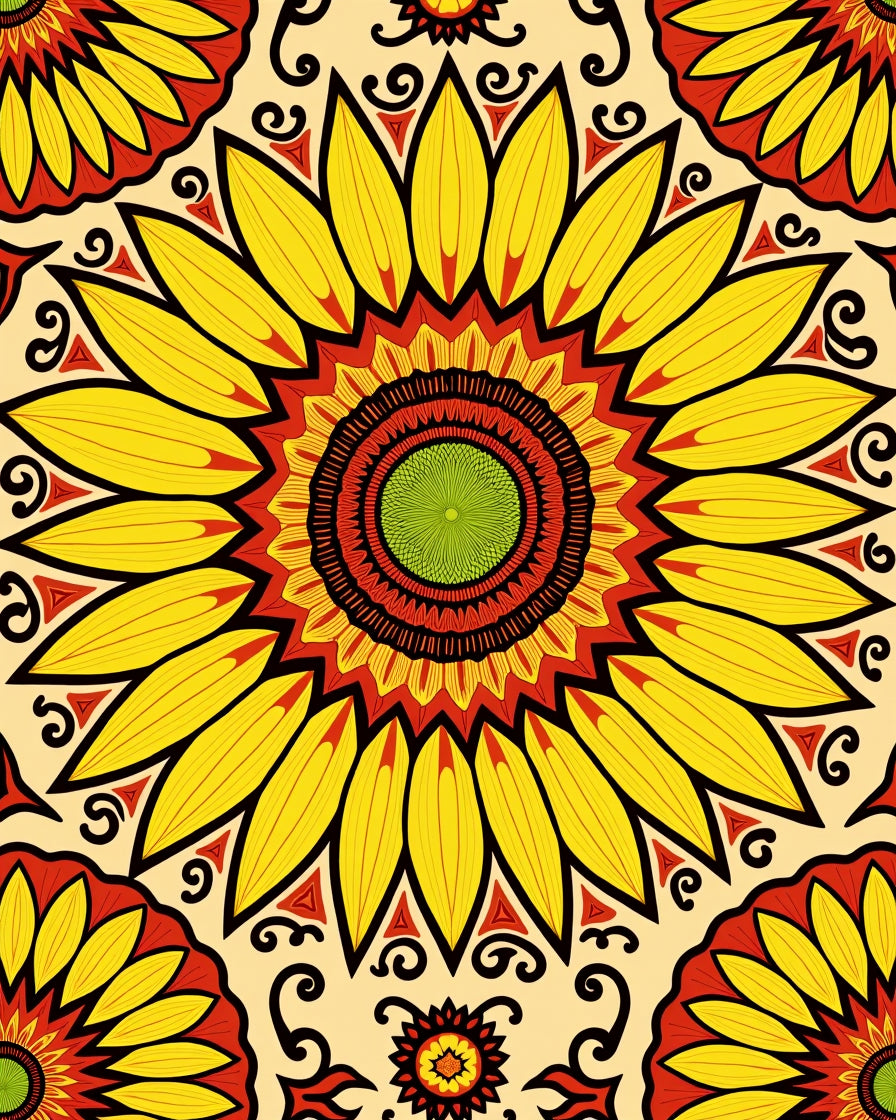 Radiant Sunflower Mandala Pattern Rug
