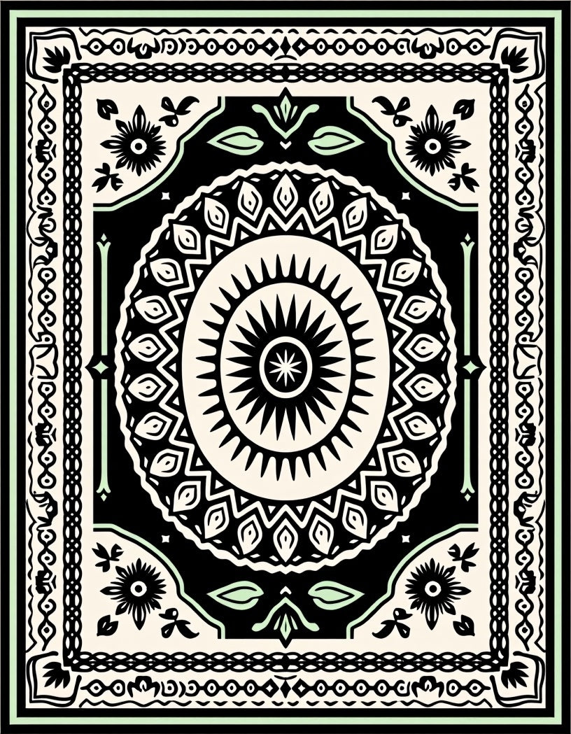 Intricate Mandala Floral Black Border Rug