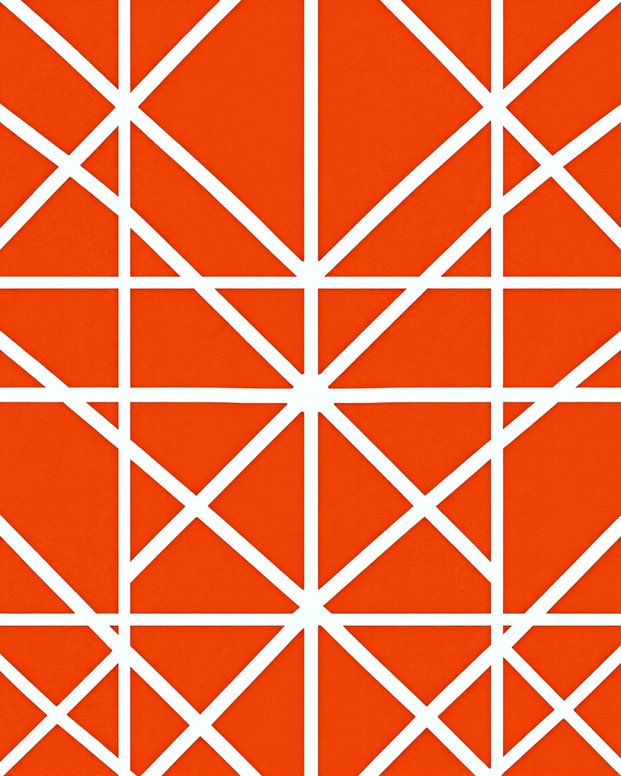 Bold White Geometric Lines on Orange Rug