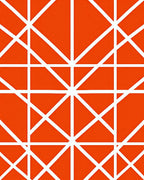 Bold White Geometric Lines on Orange Rug