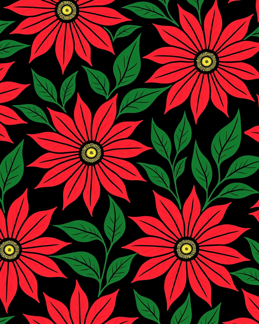 Bold Red Star Flower Foliage Rug