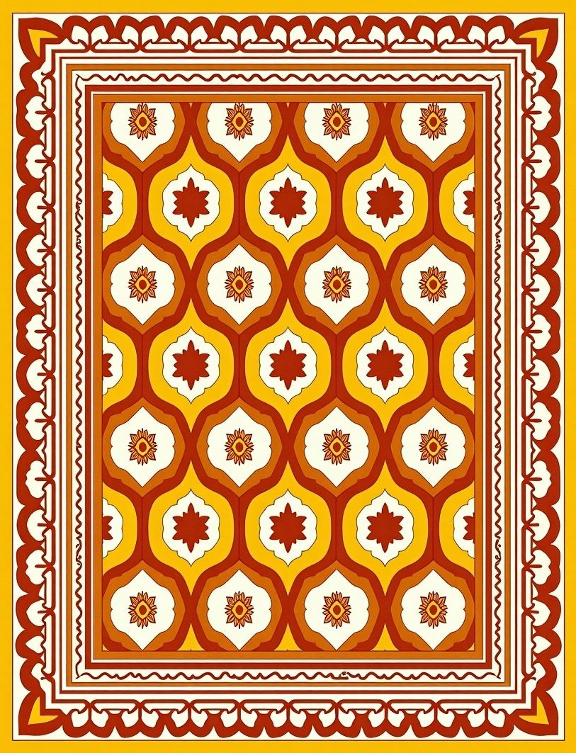 Retro Floral Geometric Pattern Rug