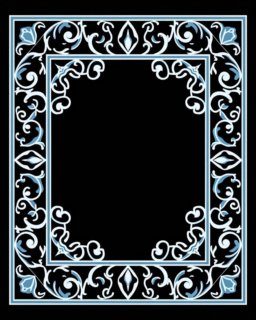 Ornate Blue White Floral Scroll Rug