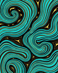 Aqua Gold Swirl Nature Pattern Rug