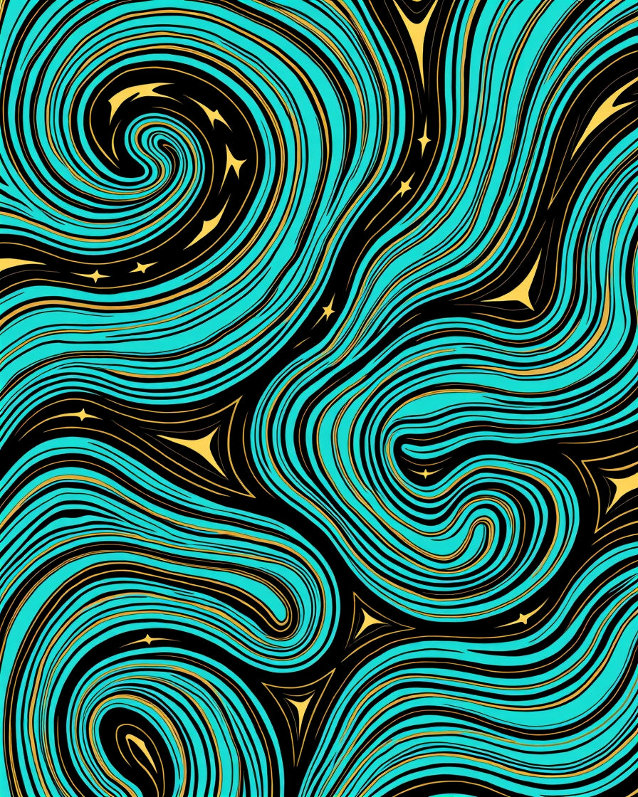 Aqua Gold Swirl Nature Pattern Rug