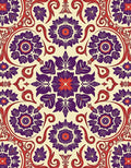 Ornate Floral Patterned Red Purple Rug