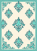 Turquoise Floral Damask Scrollwork Pattern Rug