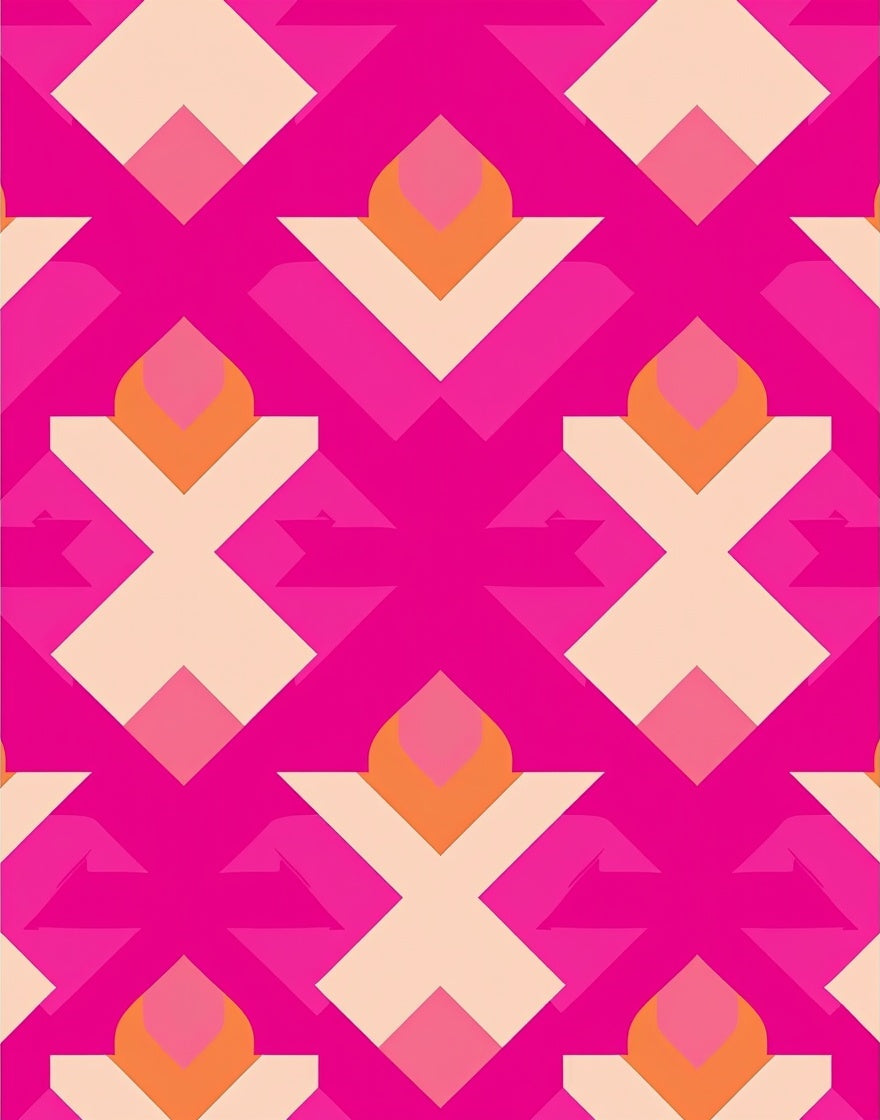 Vibrant Pink Geometric Blossom Pattern Rug