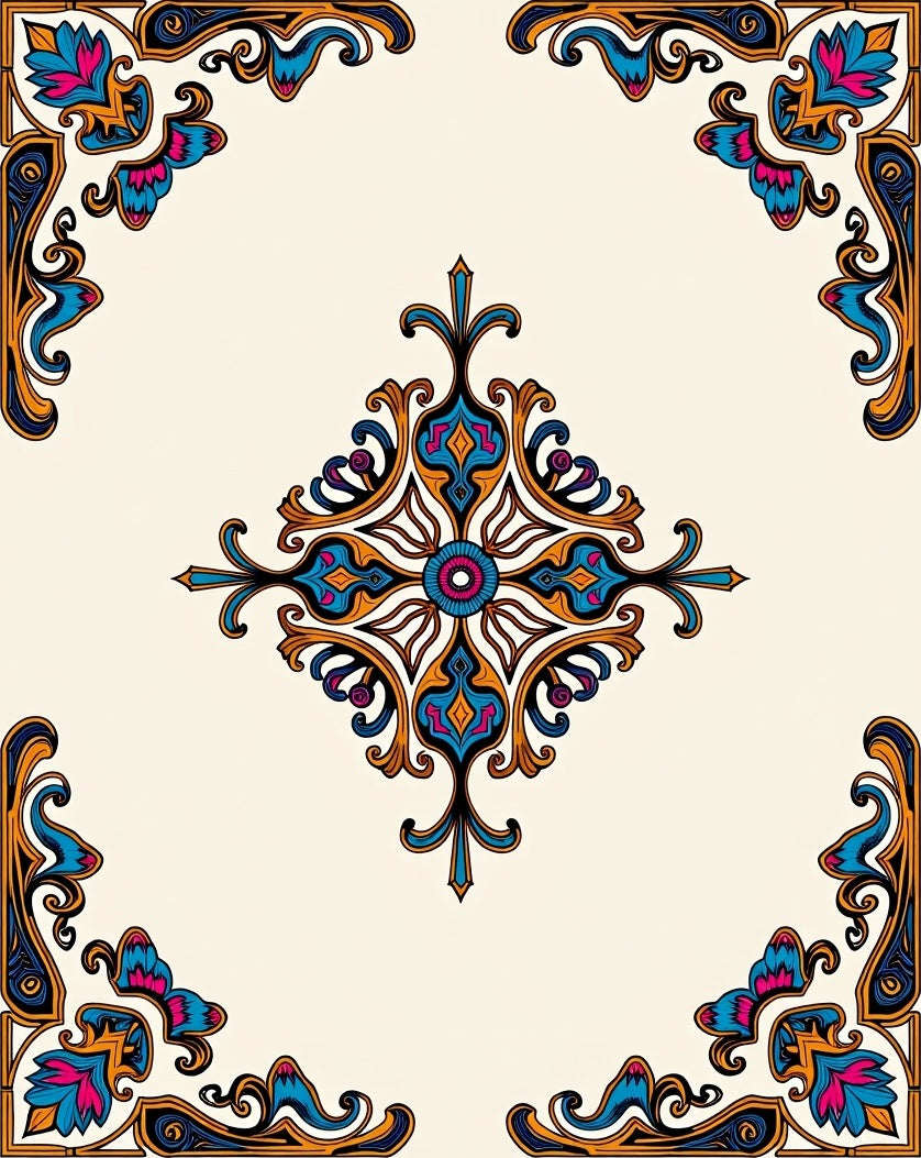 Vintage Floral Inspired Geometric Rug