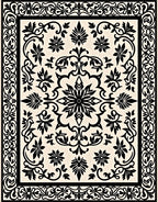 Elegant Black Floral Scrollwork Design Rug