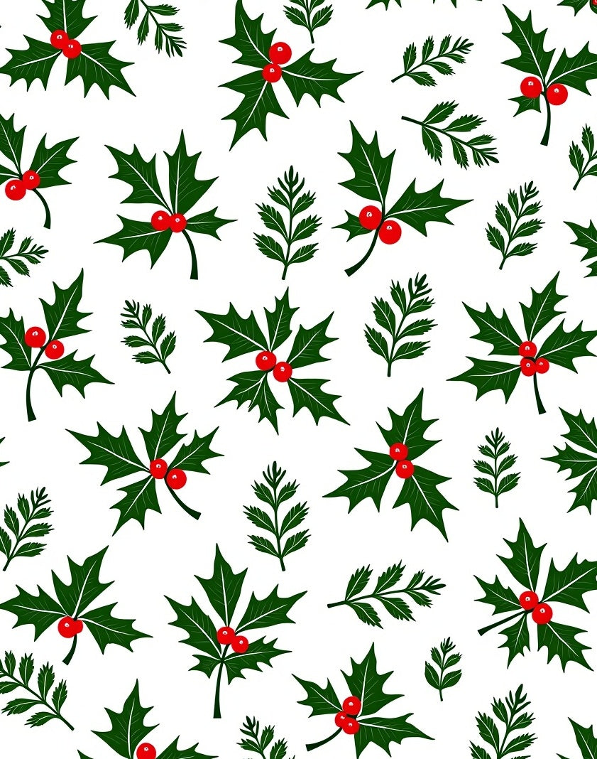 Holly Berries Festive Green Leaves Rug