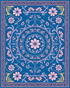 Floral Medallion Patterned Teal Rug