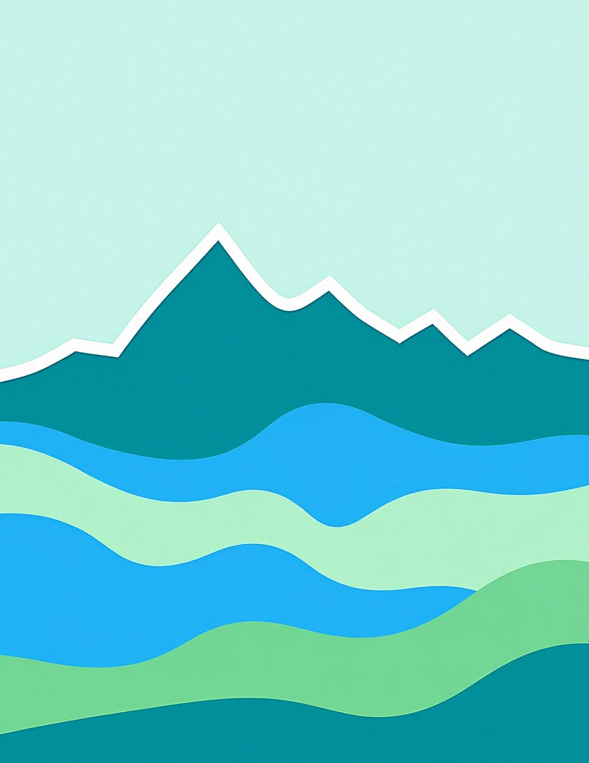 Teal Wave Mountain Landscape Design Rug