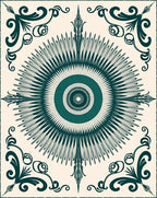 Radiant Sunburst Scrollwork Design Rug