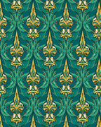 Art Nouveau Royal Fleur-de-Lis Green Gold Pattern Rug