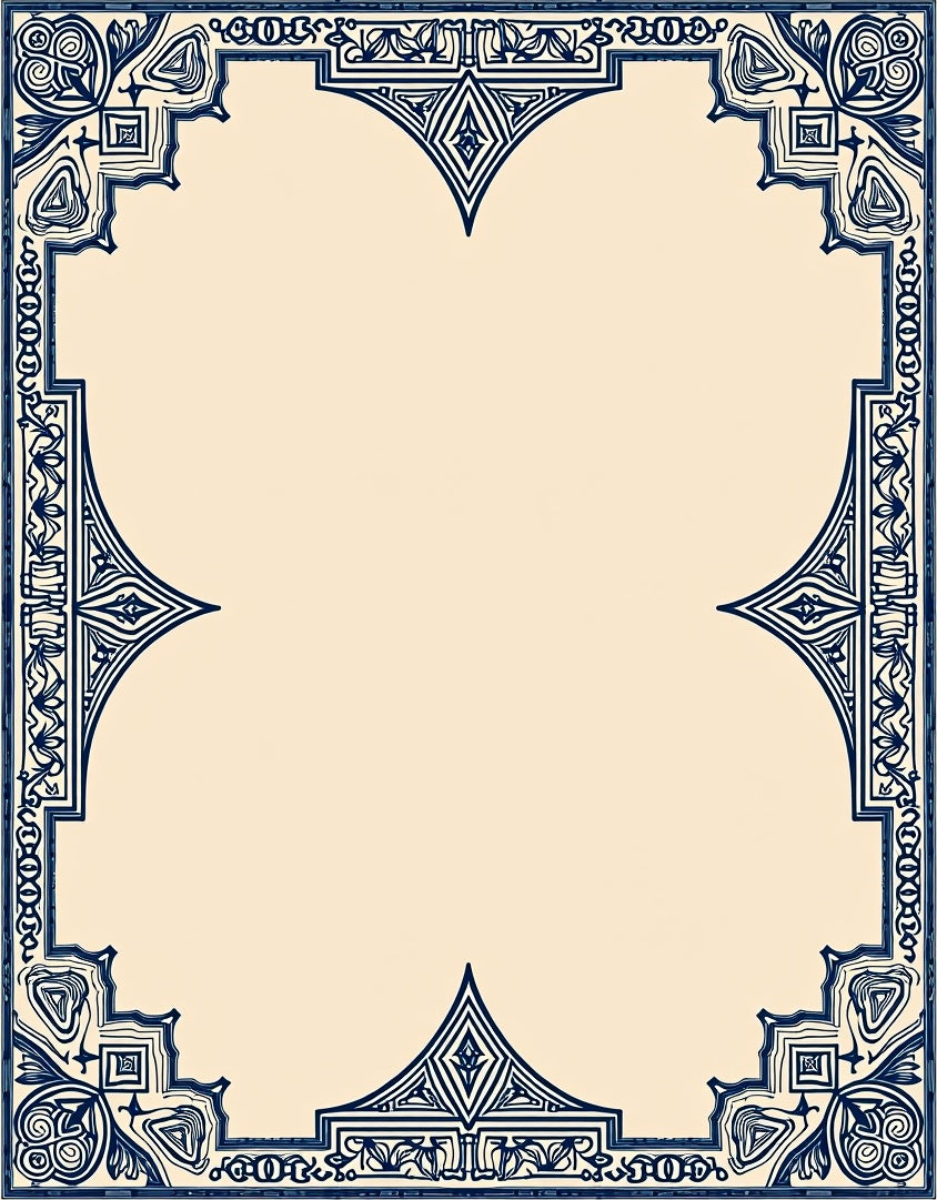 Intricate Blue Ivory Geometric Border Rug
