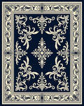 Elegant Dark Blue Floral Scroll Border Rug