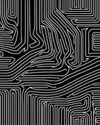 Abstract White Lines On Black Pattern Rug