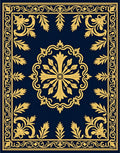 Royal Blue Gold Traditional Floral Design Rug
