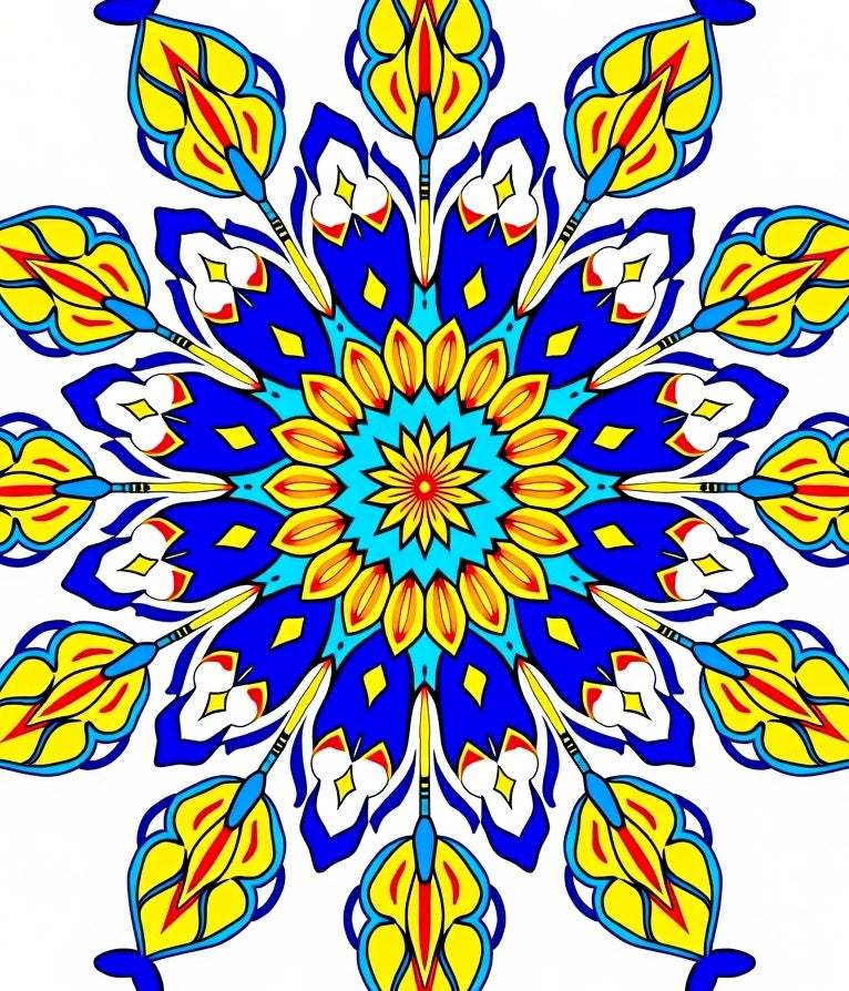 Vibrant Blue Yellow Floral Mandala Rug