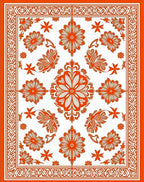 Orange Floral Symmetry Pattern Rug