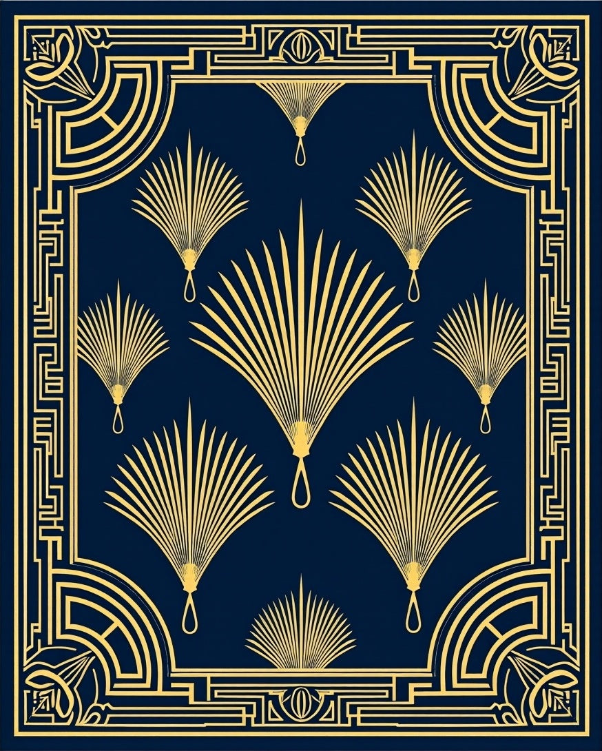 Art Deco Fan Pattern Navy Gold Rug
