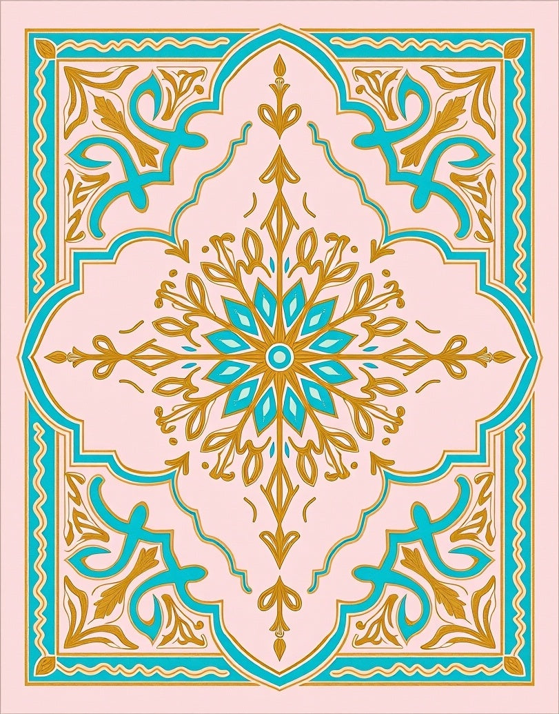 Turquoise Gold Floral Medallion Rug