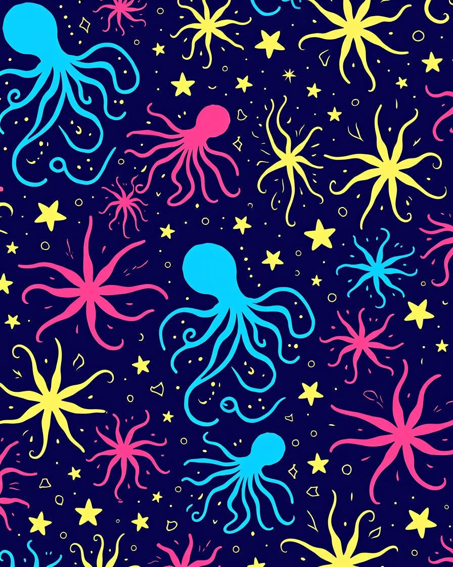 Vibrant Octopus Star Sprinkle Pattern Rug