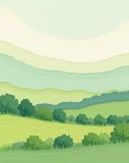 Verdant Rolling Hills Landscape Design Rug