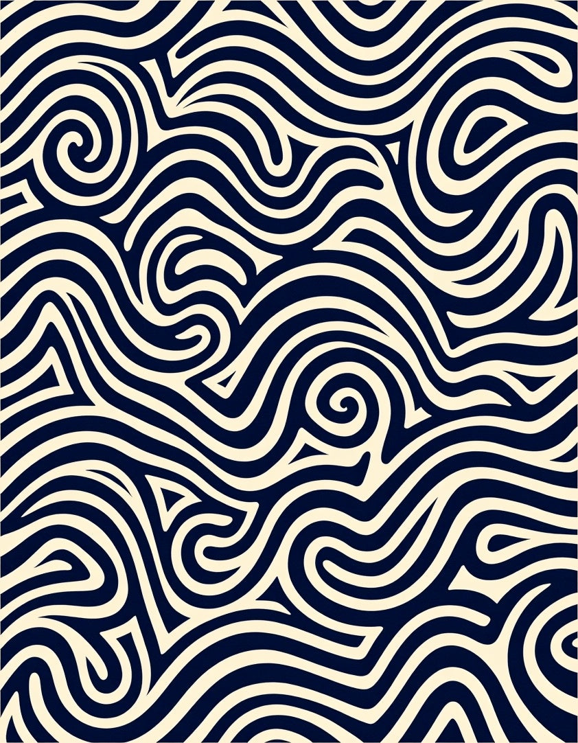 Navy Cream Swirling Waves Rug