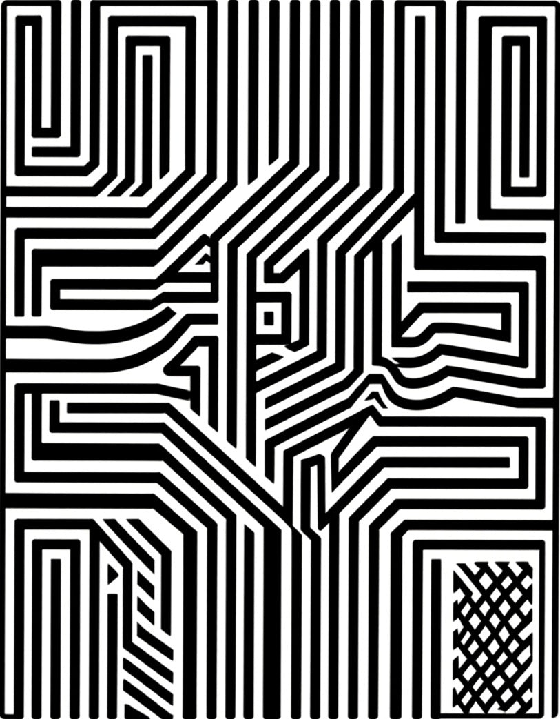 Bold Black White Maze Pattern Rug