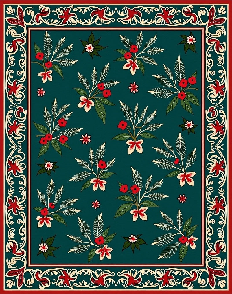 Floral Leafy Vintage Tropical Pattern Rug