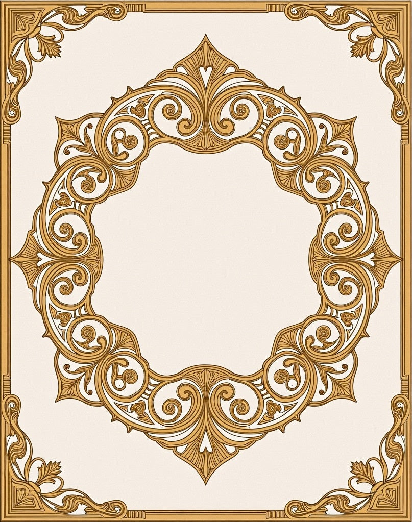 Golden Oval Swirl Filigree Outline Rug