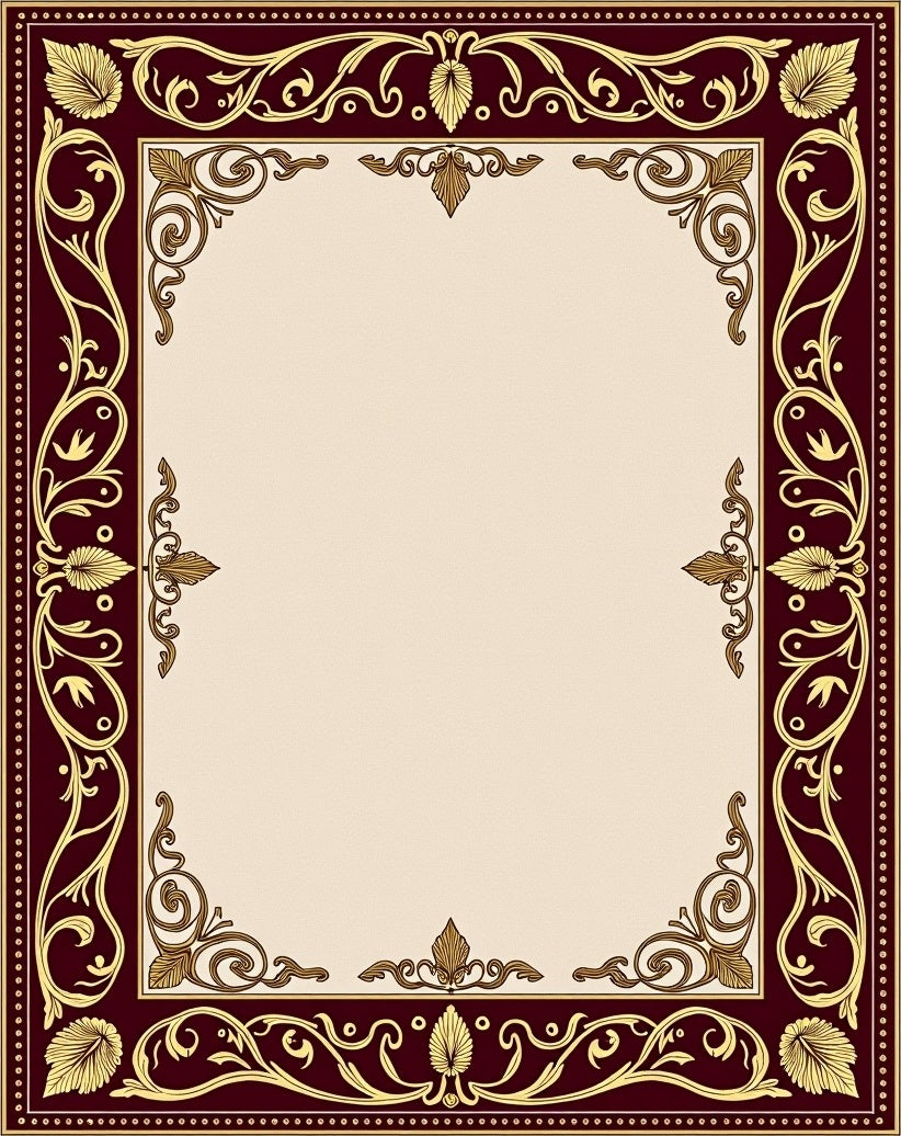 Ornate Floral Swirl Border Design Rug