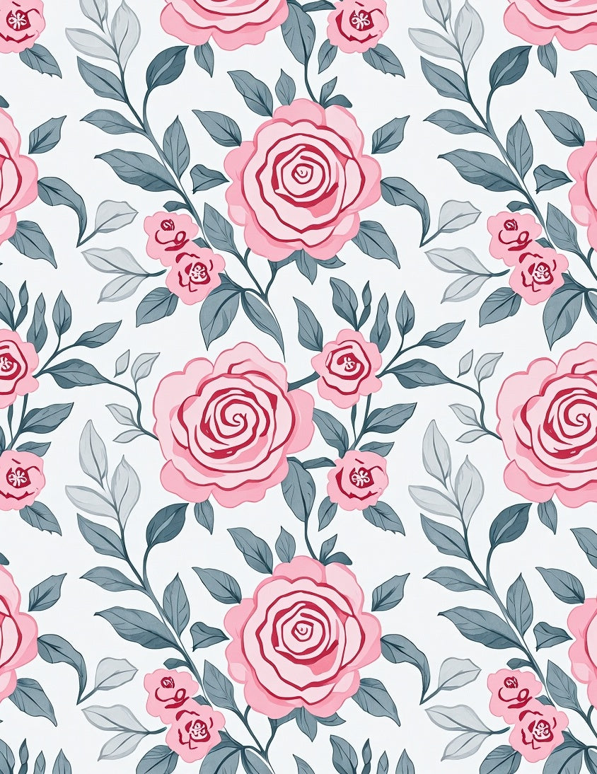 Elegant Pink Rose Floral Pattern Rug