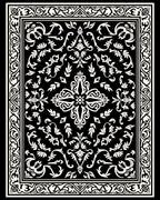 Ornate Black White Floral Pattern Rug