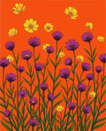 Bold Floral Pattern on Orange Background Rug