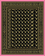 Black Golden Floral Geometric Border Rug